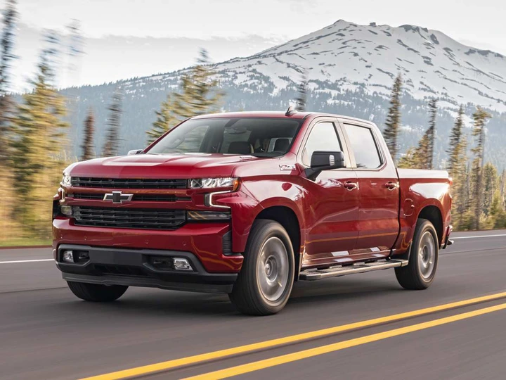 The 2020 Chevy Silverado on a mountain road